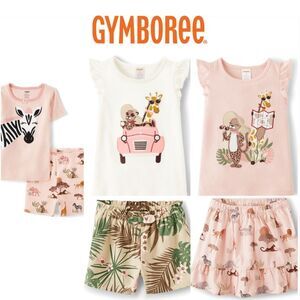 Gymboree Girls Safari Zoo 6 Piece Shirts Skort Shorts & Pajama Outfit Set Size 8